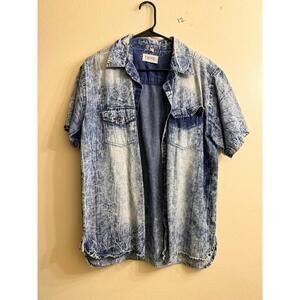 FWRD Denim & Co. Short Sleeve Acid Wash Denim Shirt L
